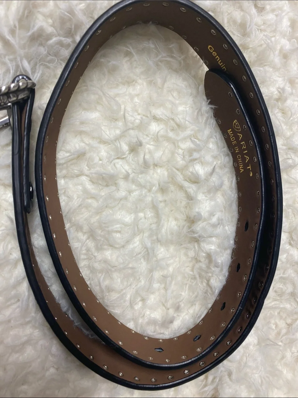 Ariat Black Genuine Leather Western/Biker Belt with Ornate Silver Buckle